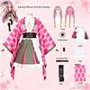 Style anime Mitsuri rose vert couleur cosplay ensemble complet de costumes comprenant perruque, ceinture, jupe, haut, manteau et accessoires