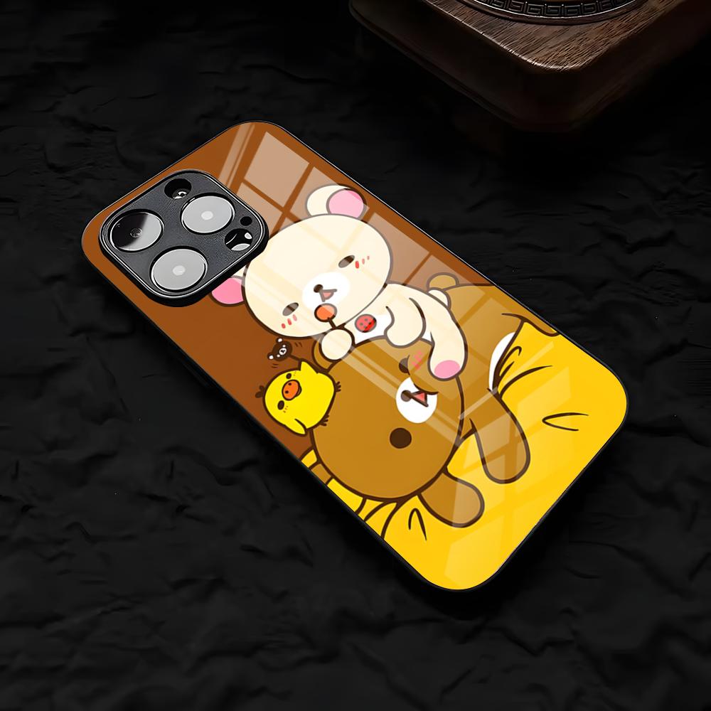 Cute R-RilakkumaS Phone Case For IPhone 17 Air 16 E Pro Max 15 14 13 Mini 12 Pro 11 Max Plus Black Glass Cover