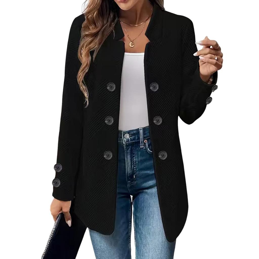 Women's Fashionable Casual Long-Sleeved Solid Color Three-Button Double-Breasted