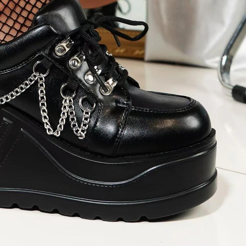 Fashion Female Shoes on Sale 2025 New Lace Up Women's High Heels Platform Wedges Pumps Women Chain Increase Height Plus Size Shoes Women