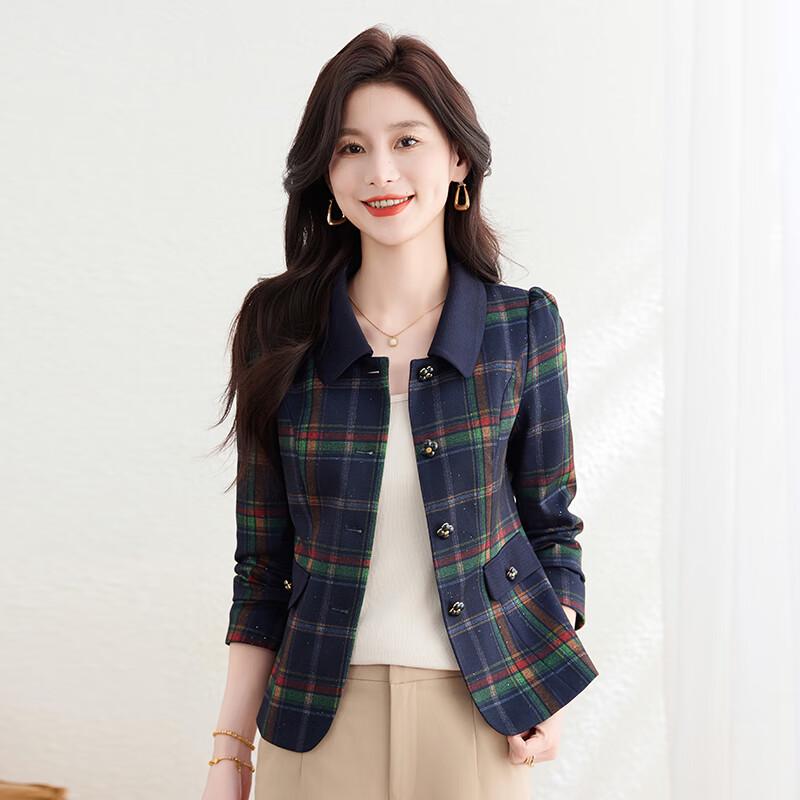 Kebeier Women's Retro Plaid Blazer Jacket
