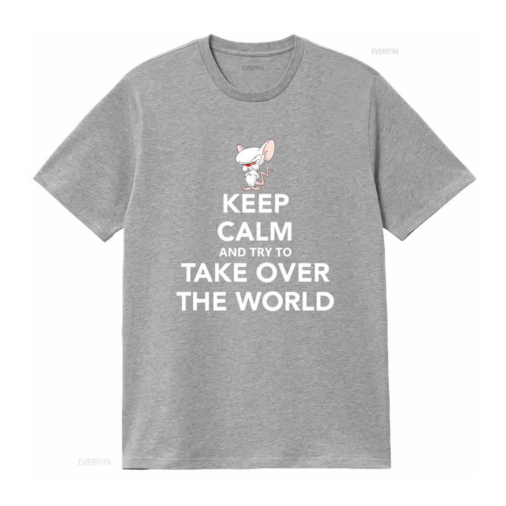 Keep Calm And Try To Take Over The World Cartoon Mouse Funny T Shirt For New Vintage Washed Graphic Top For Everyday Wear