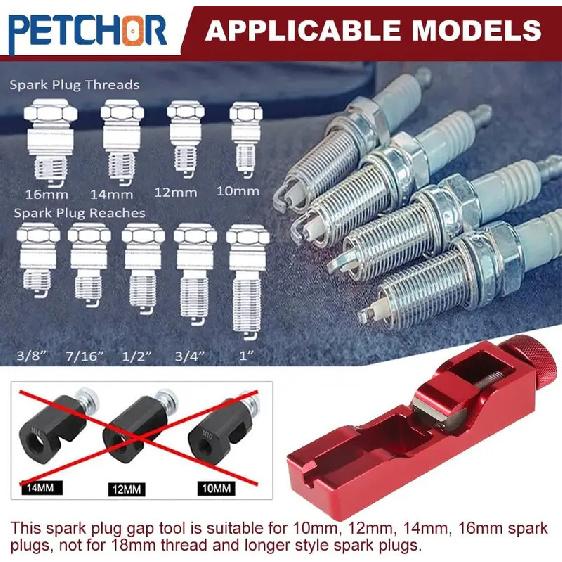 Universal Spark Plug Gap Tool with Feeler Gauge Spark Plug Gapping Gapper Kit for Most 10/12/14/16mm Spark Plugs Red