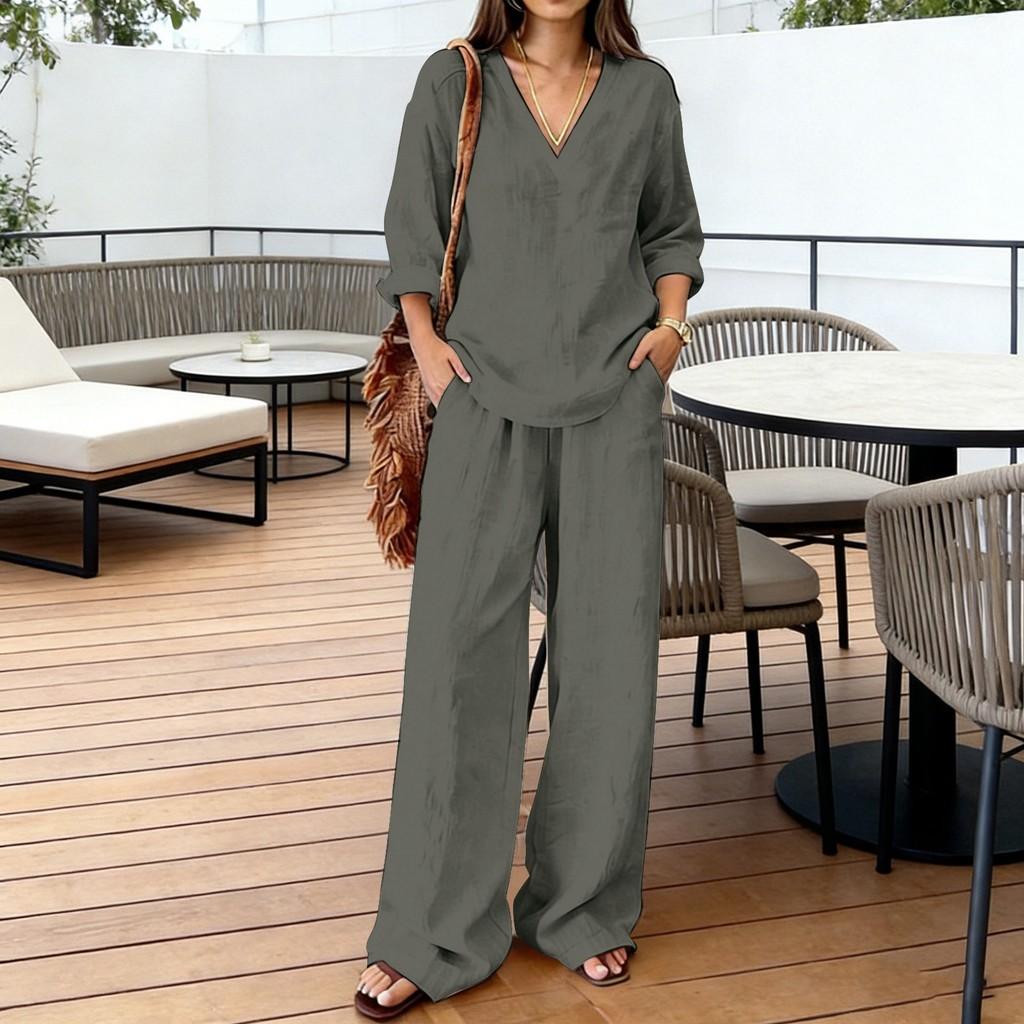 Women Casual V Neck Sweater Set With Cotton Polyester Fabric For Winter Comfort