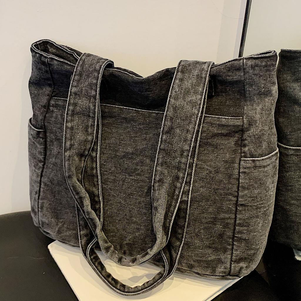 2025 Japanese Washed Denim Cloth Shoulder Bag Women's Literary Large-capacity Underarm Bag Trendy Fashion Student Schoolbag