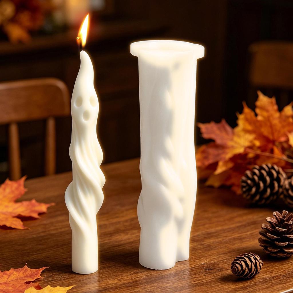 3D Ghost Candle Silicone Mold Spiral Ghost Cone Candle Mold Twisted Ghost Cylindrical Soap Mold Halloween DIY Home Decoration
