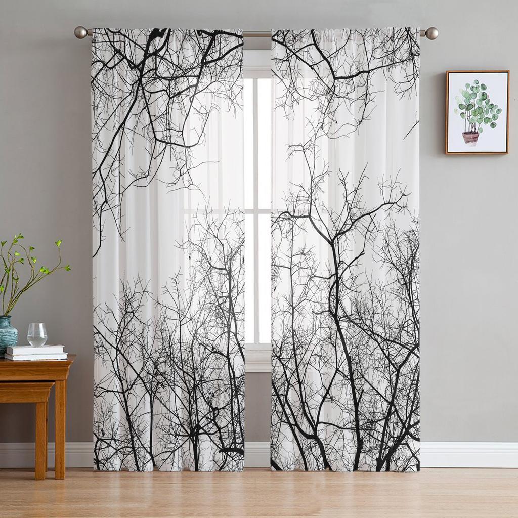 White Aspen Trees In Snow Tulle Window Curtains Living Room Organza Yarn Sheer Voile Curtain Bedroom Kitchen Home Decor Drape
