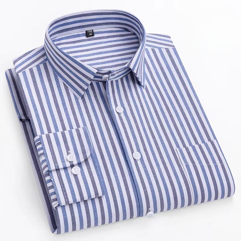 New In Shirt Over Size Long-sleeve Shirts for Men Slim Fit Formal Plain Shirt Soft Comfortable Striped Plaid Office Full Clothes