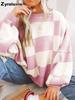 Nieuwe Herfst Dames Gebreide Kleding Gestreept Element Ronde Hals Losse Trui