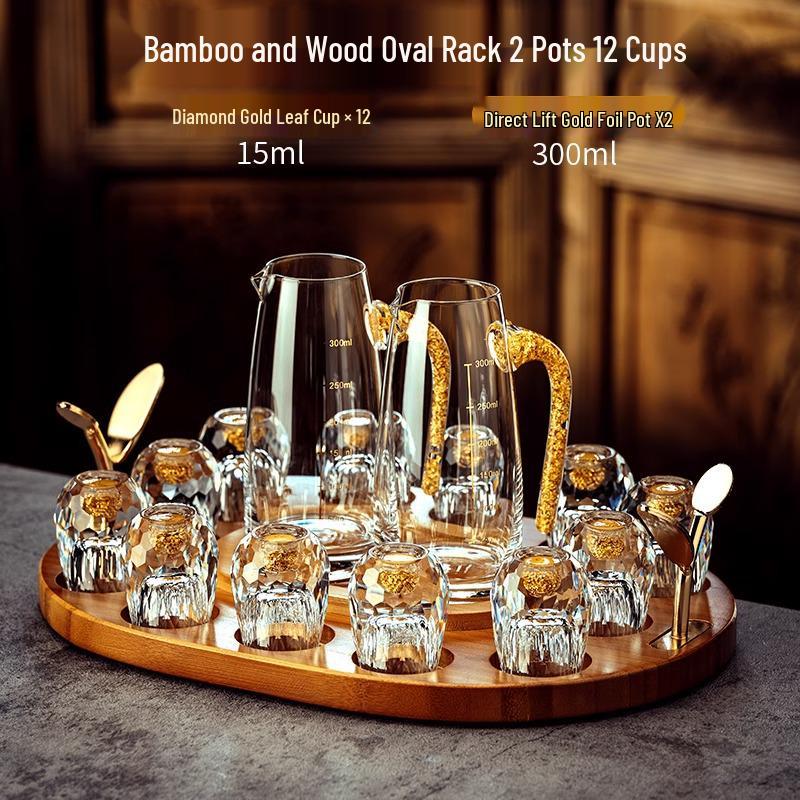Gold Leaf Facet Wine Glass Set: High-Grade Crystal Decanter & Holder for Home or Gift Use