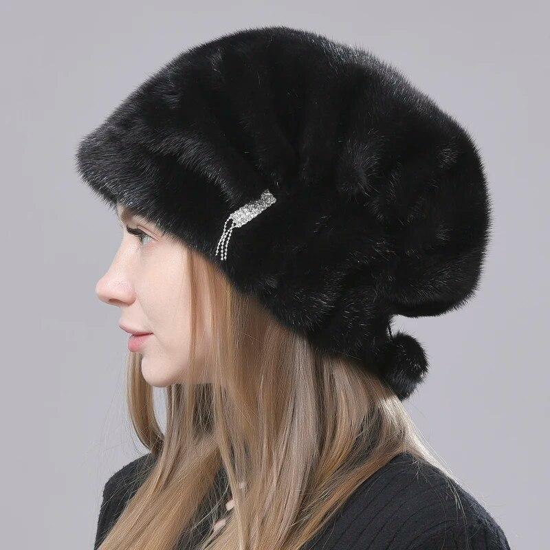 Russian Fur Hat Winter Warm Natural Mink Fur Hats for Women Classic Luxury Caps Earflap Christmas Hat