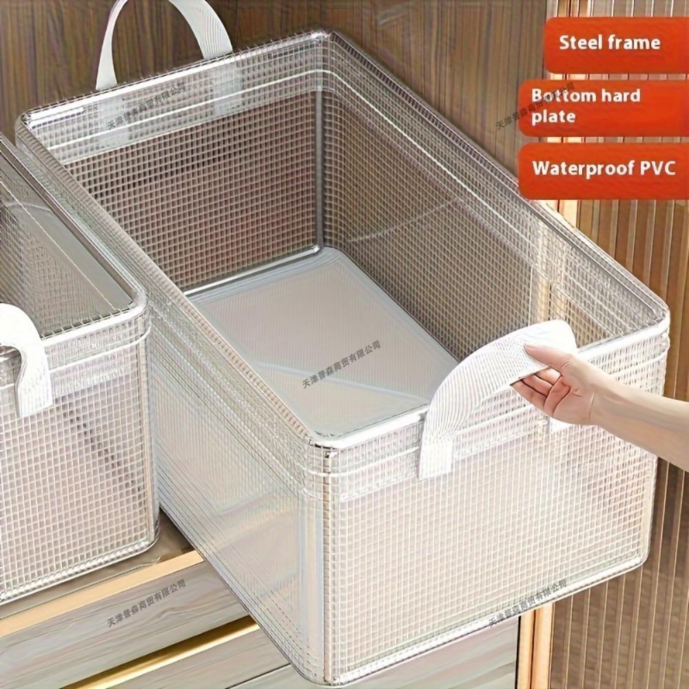 1 Piece PVC Foldable Organizers Transparent Waterproof Stackable Storage Bin for Clothes Quilts Dust-proof Drawer Storage Basket