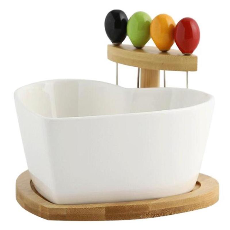 

ceramic fruit bowl heart shaped snack bowl dessert bowl cereal bowl bowl with forks kitchen utensils tableware | Bowls