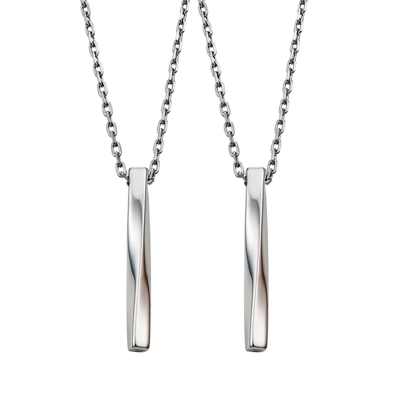 

Pair Necklace Surgical Stainless Steel Twist Wave Twist Bar Set of 2 [White Clover] 4SUP104SV&4SUP104SV