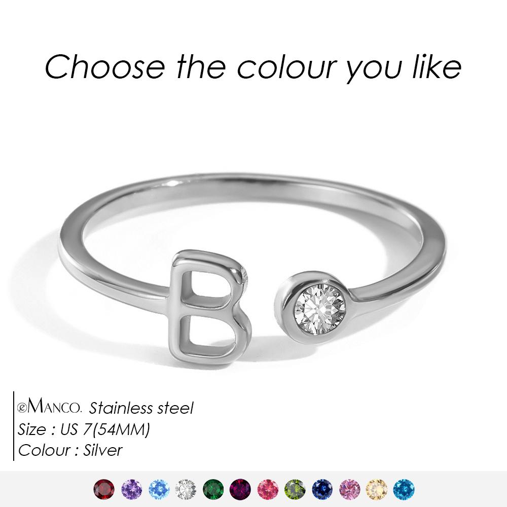 EMANCO Birthstone Initial Custom Ring Open End Ring Stainless Steel Name Custom Jewelry Women's Ring