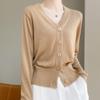 Vår og høst damestrikk Kort løs V-hals Ensfarget spenne Langermet strikket cardigan