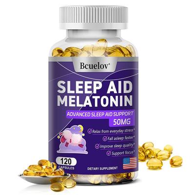 Bcuelov Sleep Aid Melatonin 50mg Softgels, L-Theanine, Chamomile, 120 Caps