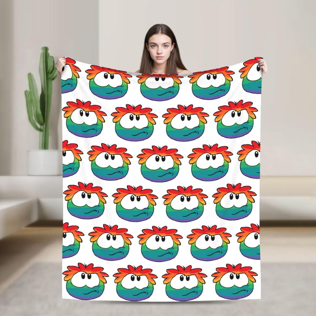 Club Penguin Rainbow Puffle Fleece Throw Blankets Community Game for Bedroom Knitted Blanket Travel Thin Portable Quilt
