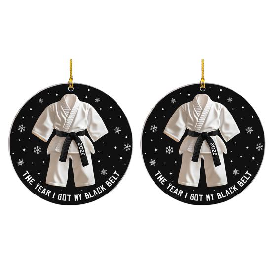 Karate Christmas Ornament 2D Flat Acrylic Taekwondo Black Belt Ornament The Year I Got Black Belt Keepsake for Karate Kids Instructors Karate Lovers