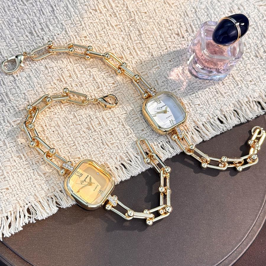Women Quartz Watch Bracelet Hollow U-Shaped Lobster Clasp Square Wristwatch