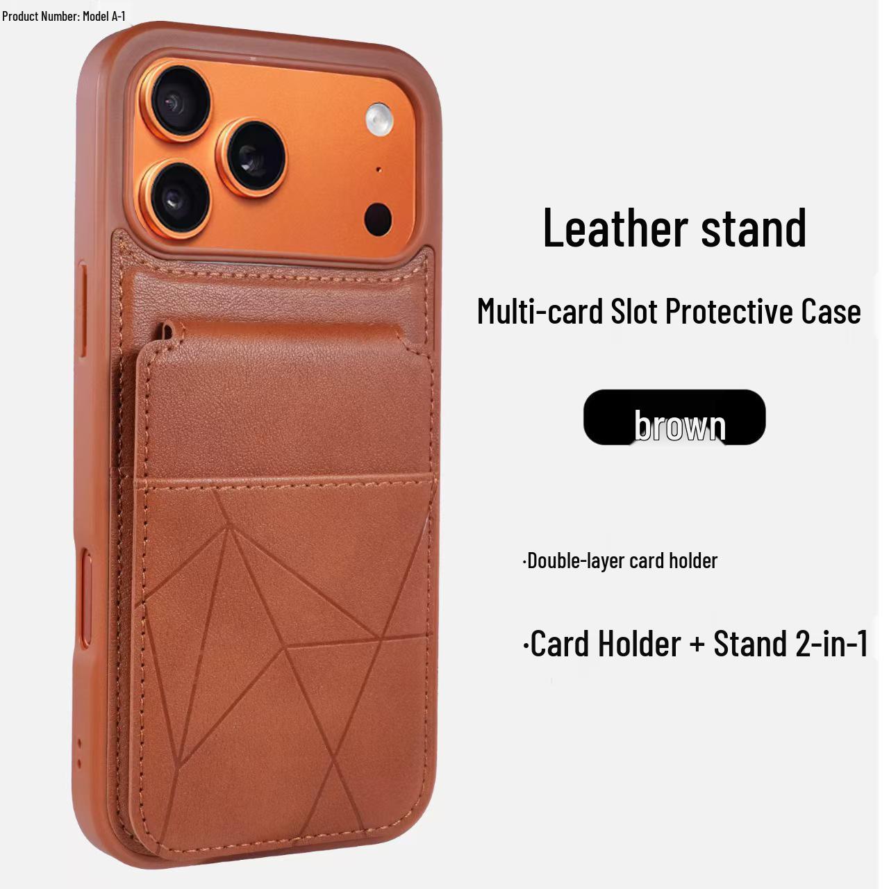 iPhone 17 Pro Max Multi-functional Card Holder Case with Stand & Anti-drop Protection XR коричневый
