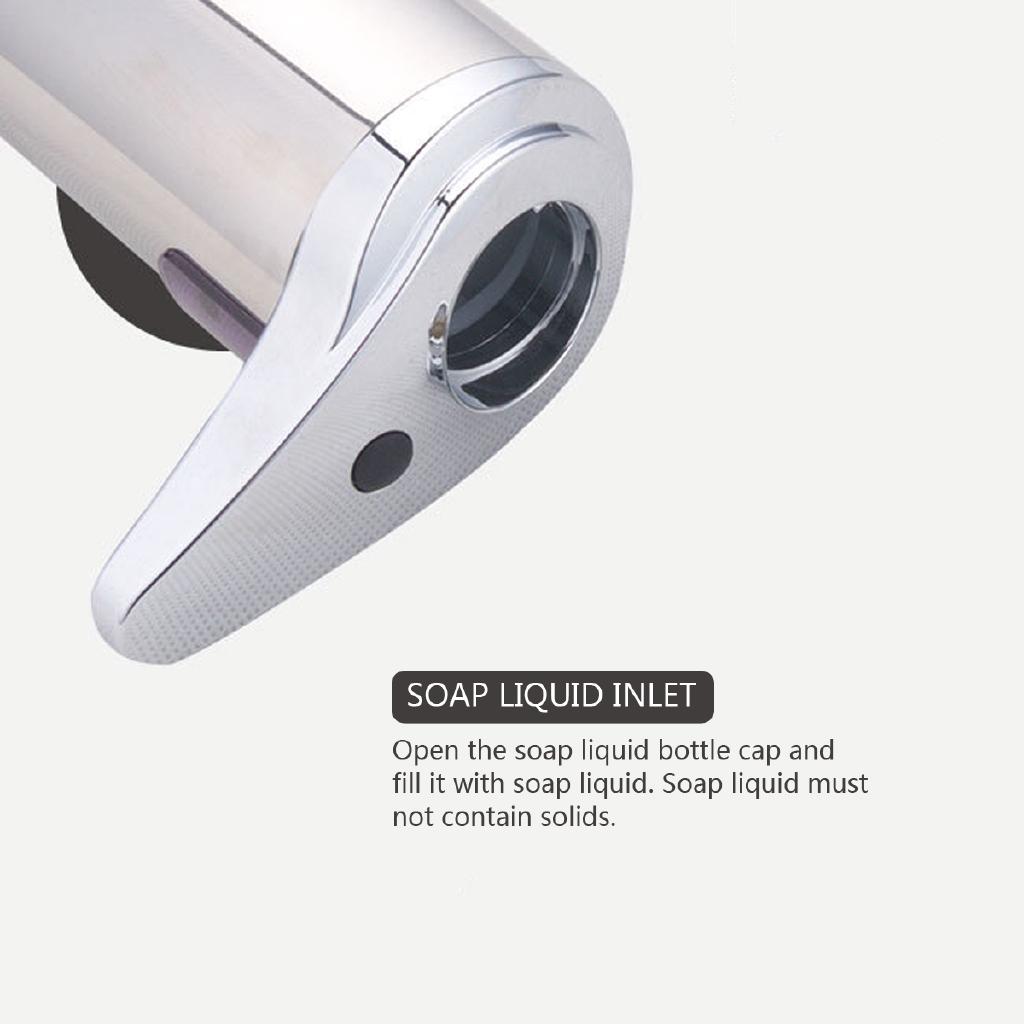 Silver Automatic Liquid Soap Dispenser Hands-Free 250ml Adjustable Stainless Steel Sensor Soap Dispenser Pump Touchless