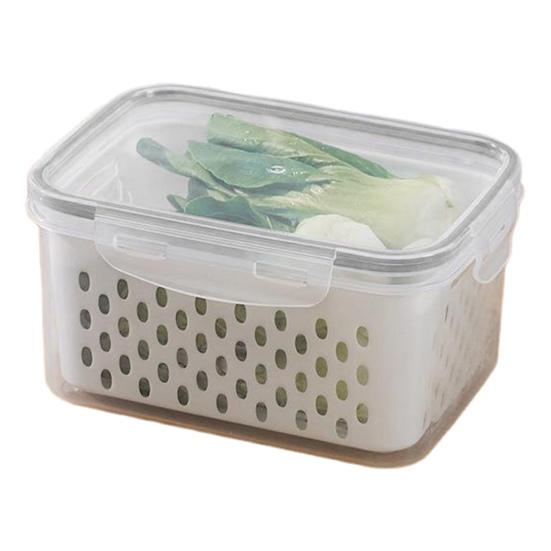 4-In-1 Fruit Vegetable Storage Container with Removable Filter Leak-Proof Airtight PP Storage Box for Washing Draining Stackable Food Organizer