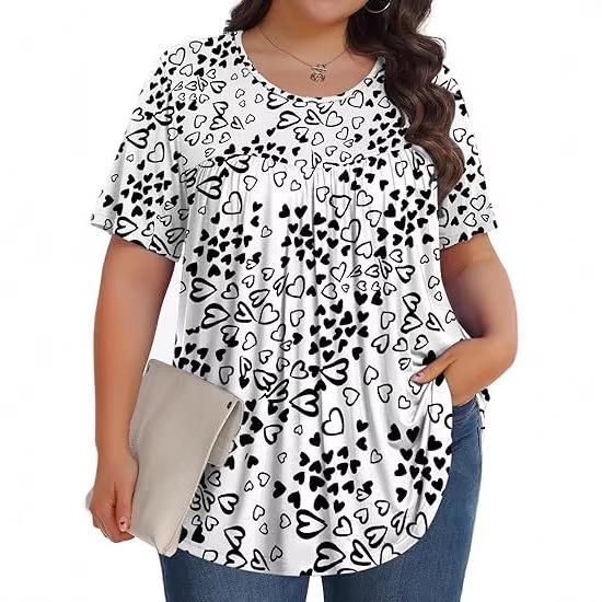 European American Cross-border Summer Printed Women s Casual T-shirt XXL белый
