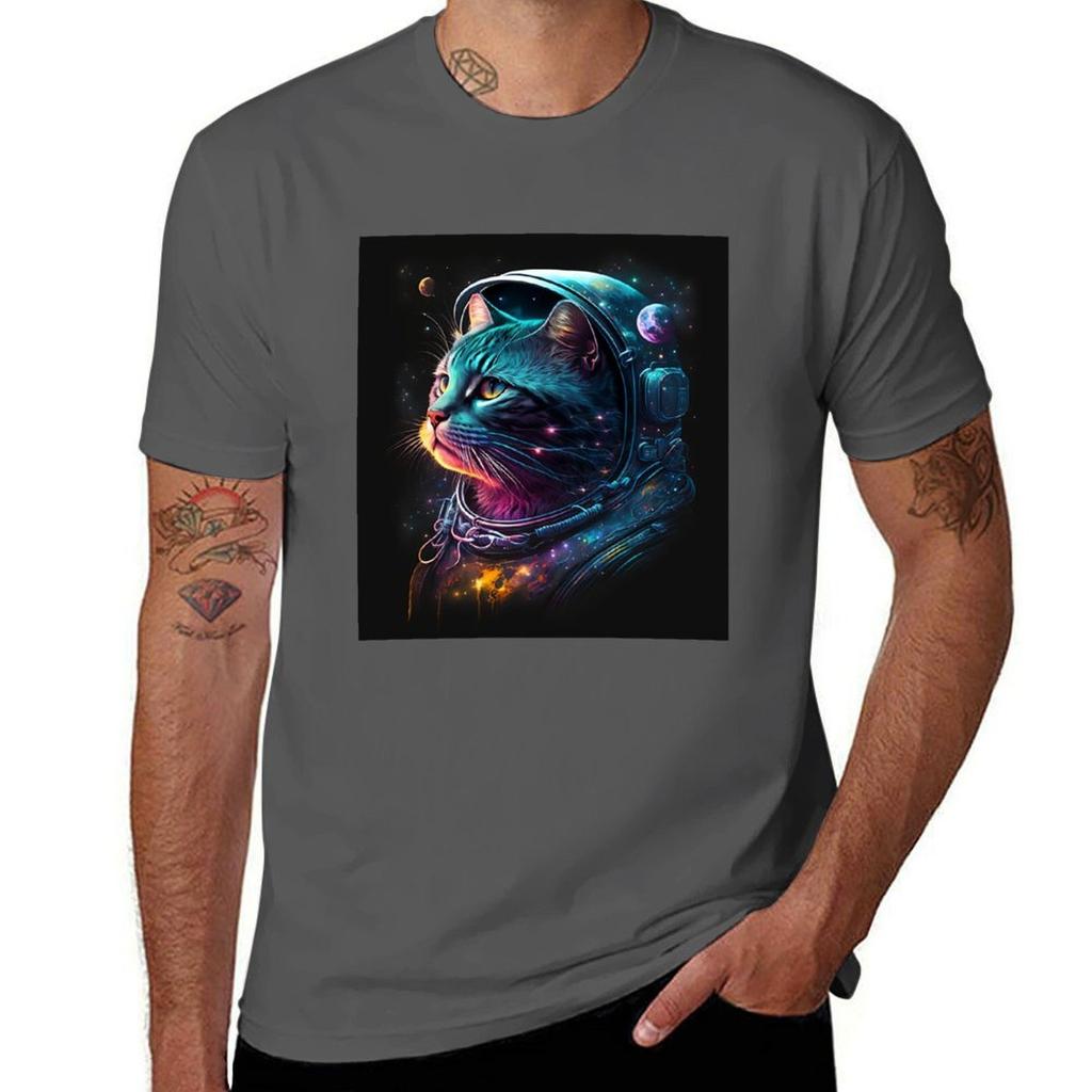 Astronaut Cat In Space Tshirt Plus Size Solid Color Tshirt