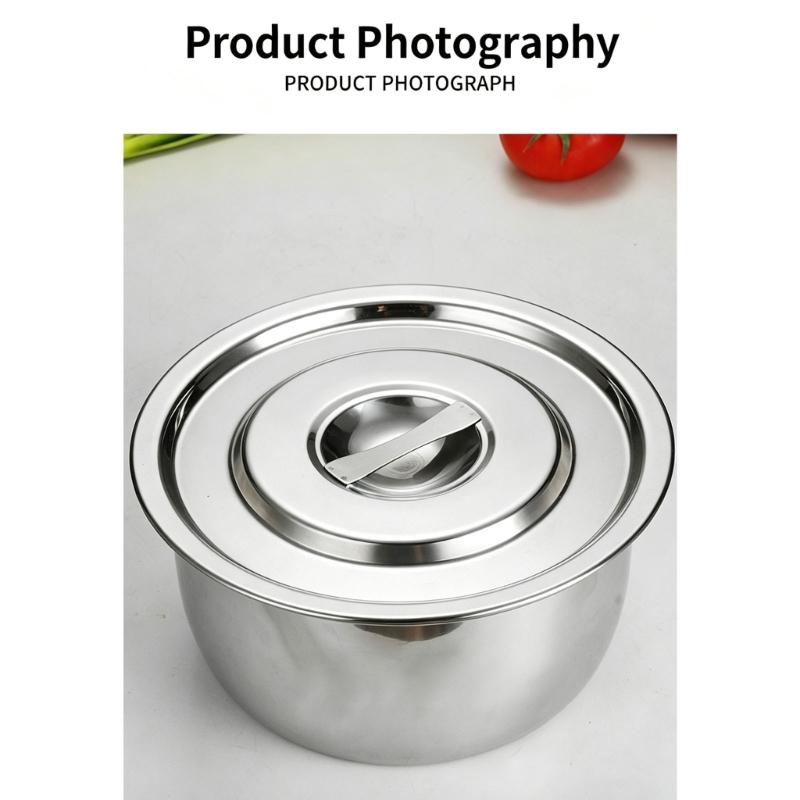 Covered Metal Bowl with Lid for Seasoning Work, Kitchen Storage, Warming, and Soup Service in Family Cooking Use