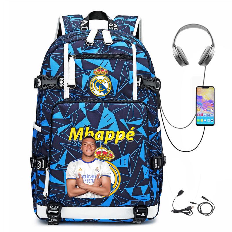 Multifunctional Camo Backpack for Students, USB Charging Casual Travel Daypack, Football Star Print Design