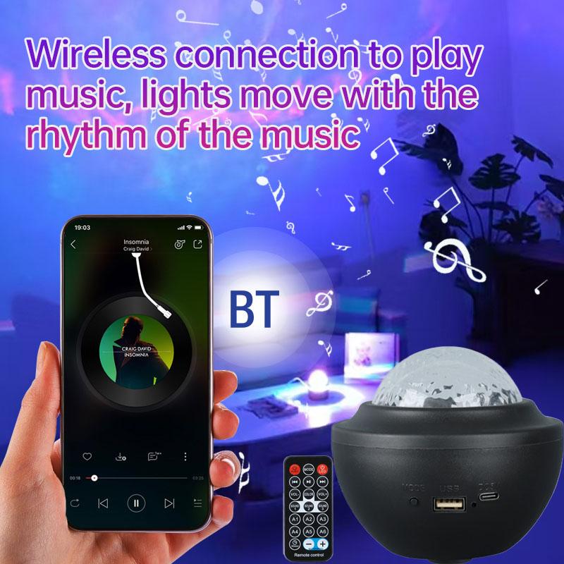 USB светодиодный проектор с волнами на воде Bluetooth-динамик ночник с пультом дистанционного управления и автоматическим вращением для спальни, вечеринки, KTV, декора сцены