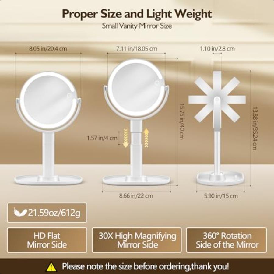 

Зеркало для макияжа с подсветкой Двустороннее увеличительное зеркало с подсветкой 30-кратное Регулируемое по высоте Зеркало с подсветкой Перезаряжаемое 3 цвета United States