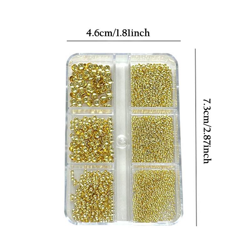 6 Grid/Box Gold Silver Half Round Rivets Nail Charms 0.8-3Mm Flat Back Round Metal Nail Bead Micro Ball Manicure Bead