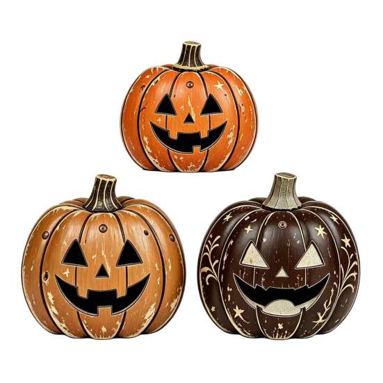 Retro Style Autumn Props 3/4Pcs Vintage Wooden Pumpkin Decor, Rustic Fall Tabletop Centerpiece, Farmhouse Table Decor Halloween Shelf Accent