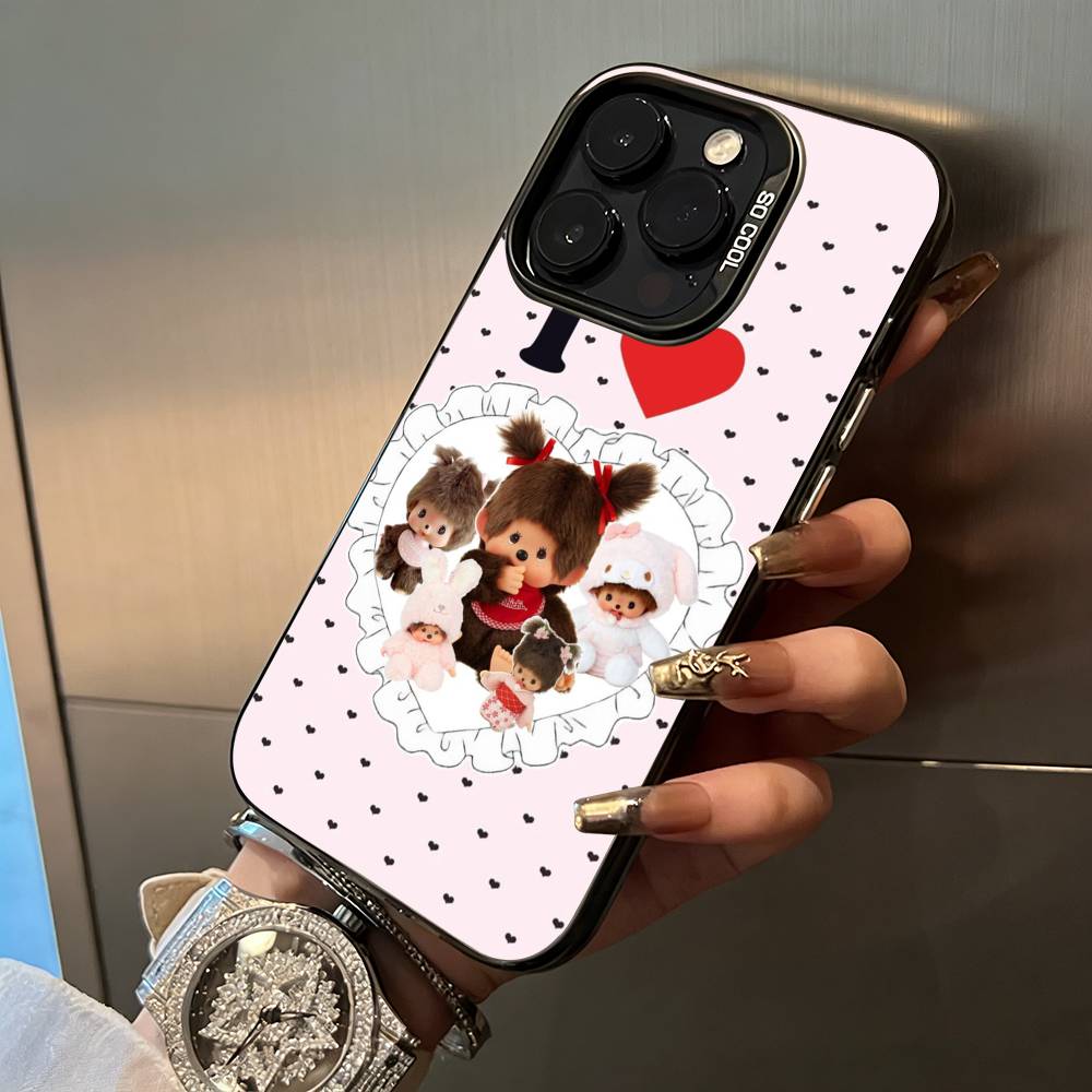 Cute M-monch-hichis For iPhone 17 16 15 14 13 12 11 Pro Max XS  17 Air Silicone Colored Silver Bumper Cover iPhone15pro