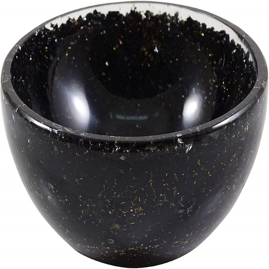 Harmonize Natural Black Tourmaline Stone Bowl Hand Carved Crystal Reiki Healing Energy Generator