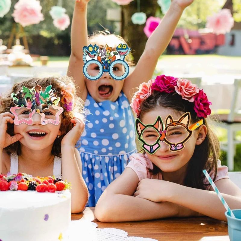 12 pièces Décoration de Fête Disney Zootopia 2 Dessin Animé Prenez des Photos Lunettes en Papier Masques Accessoires Cosplay Fournitures de Fête Joyeux Anniversaire
