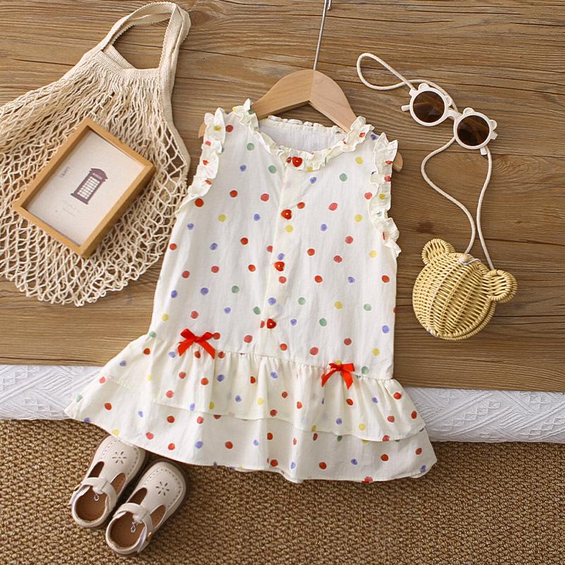 Girls Korean Style Colorful Polka Dot Lace Sleeveless Summer Princess Dress 110 cm