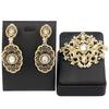 Gold Farbe Frauen Brosche Ohrring Braut Hochzeit Schmuck Set Brosche Pin Hohl Tropfen Ohrring