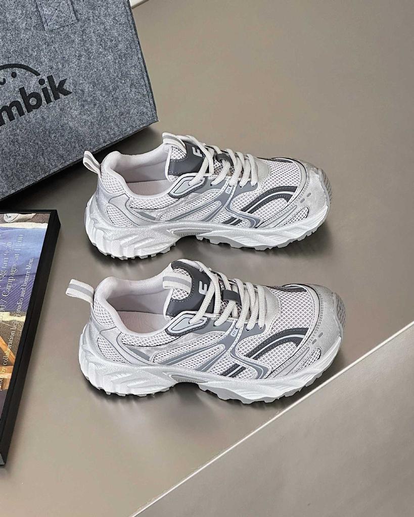 Thick-soled Leather Mesh Breathable Dad Shoes Women's 2025 New Height-increasing Versatile Outdoor Mountaineering Sports Shoes Running Shoes Tide