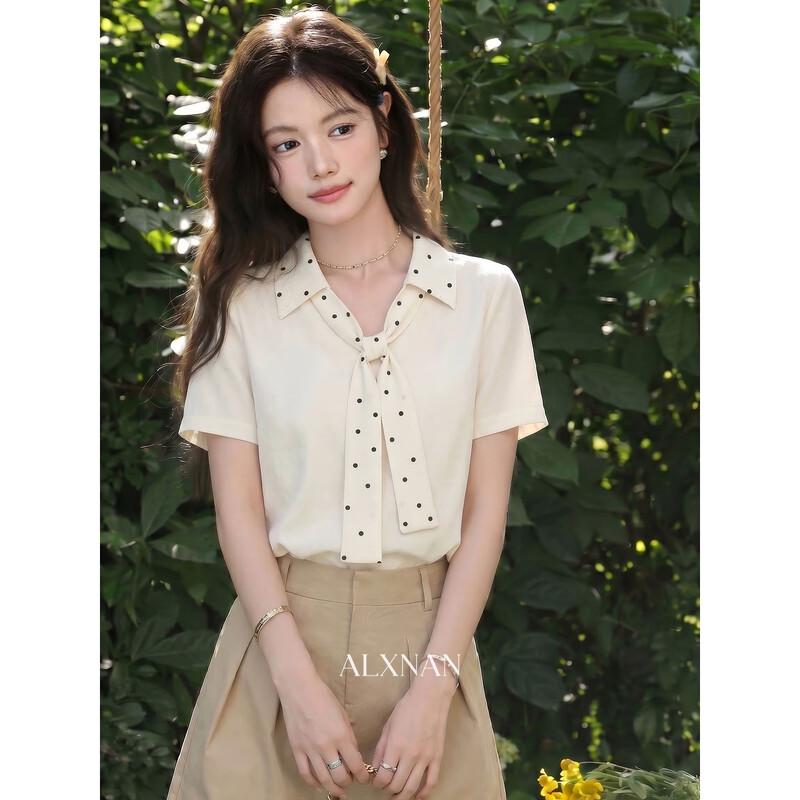Women s Polka Dot V-neck Short Sleeve T-shirt M