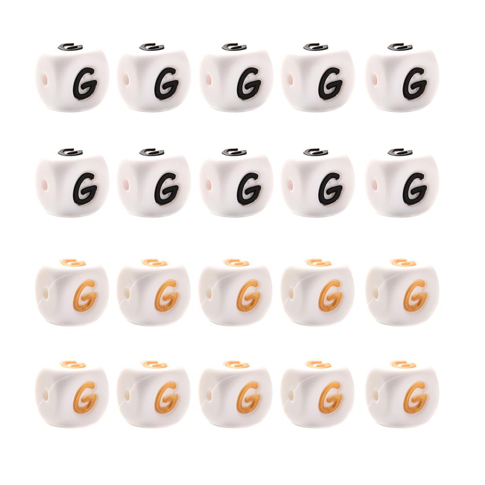 10Pcs 12mm Silicone Beads Letters Golden Black English Alphabet Letter Bead Bpa Free Material for Diy Chew Necklace Teether Toys