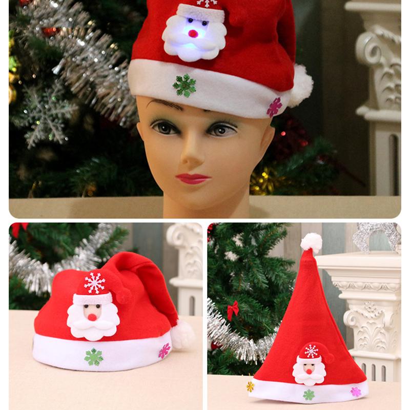 3Pcs Christmas Hat Light Up Led New Year Cap Snowman Elk Santa Claus Hats For Children Xmas Gift Decoration