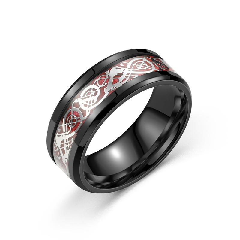 Dragon Pattern Titanium Steel Men's Ring - European and American Fashion Couple Jewelry