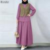 Women Long Sleeve Plaid Patchwork Blouse and Long Skirts Casual Two Piece Suit Sets
