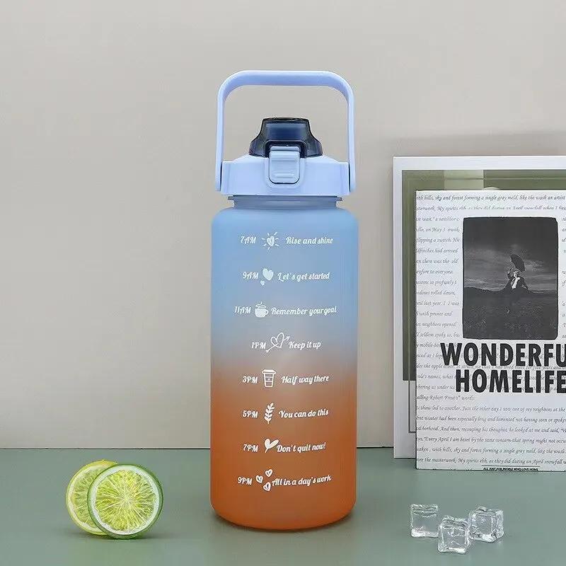 2000ml Leakproof Water Bottle Stay Hydrated Motivational Sport Bottle with Time Marker for Fitness Outdoor Office Indoor
