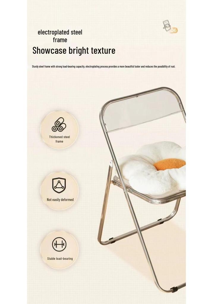 Trendy Clear Acrylic Folding Chair - Simple, Thickened Design for Makeup, Dining, or Home