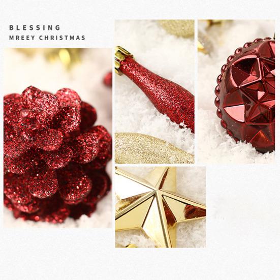 70Pcs/Box Assorted Merry Christmas Ornament Shatterproof Xmas Ball Star Tree Topper Hanging Stocking Snowflake Holiday Party Decoration