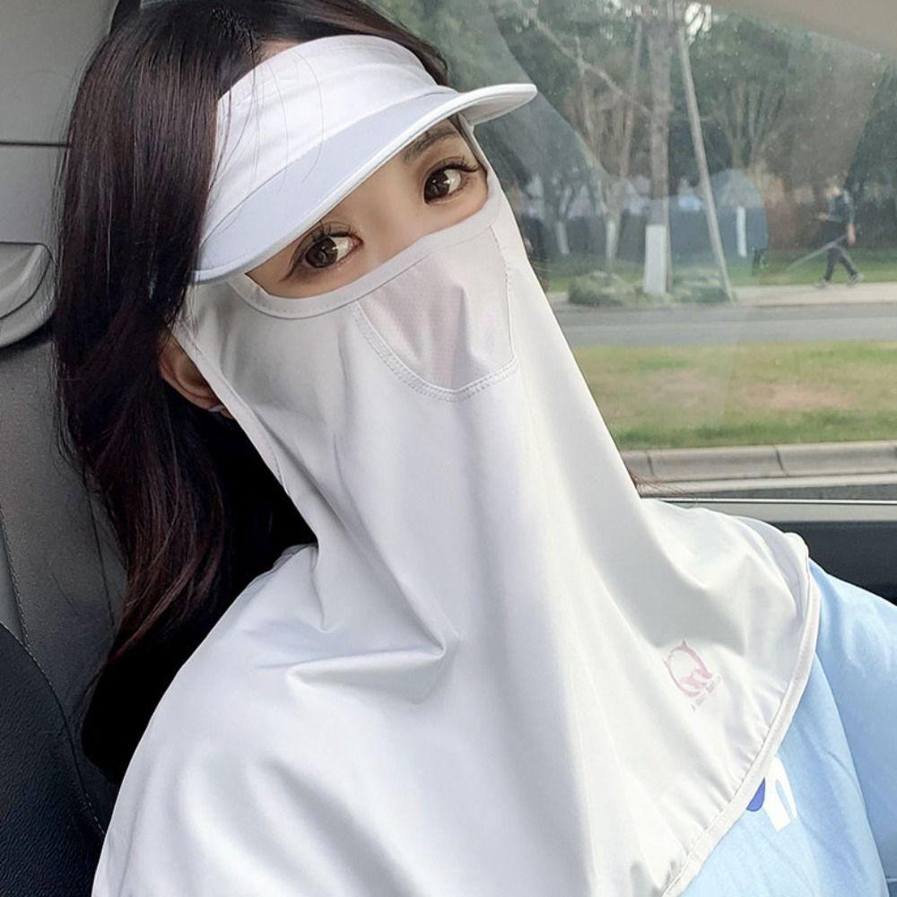 UV Protection Sunscreen Face Cover Solid Color UV Protection Veil Thin Ice Silk Mask  Hiking
